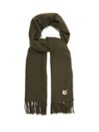 Matchesfashion.com Maison Kitsun - Fox Appliqu Virgin Wool Scarf - Mens - Green
