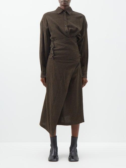 Lemaire - Checked Wool Midi Shirt Dress - Womens - Black