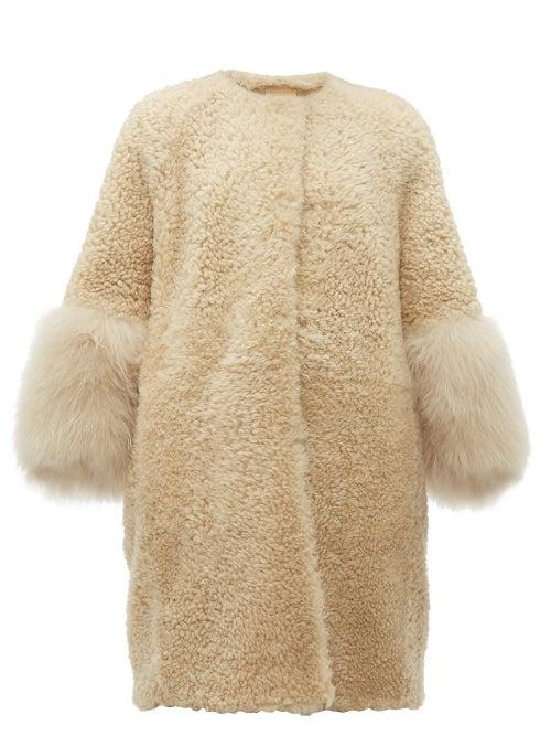 Matchesfashion.com Prada - Collarless Shearling Coat - Womens - Beige Multi