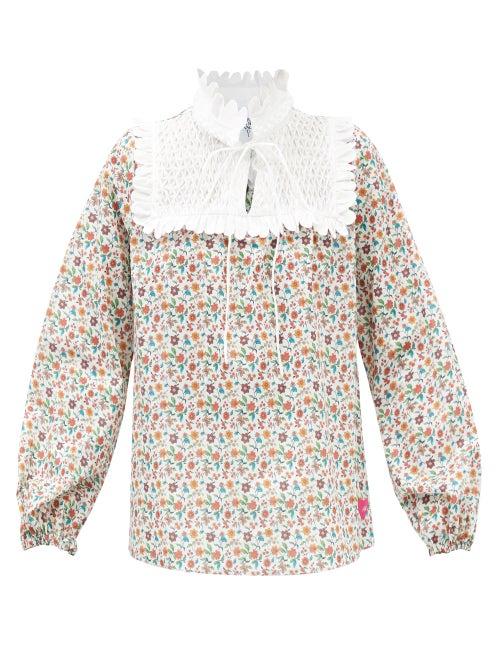 Horror Vacui - Linda Floral-print Cotton-poplin Blouse - Womens - White Multi