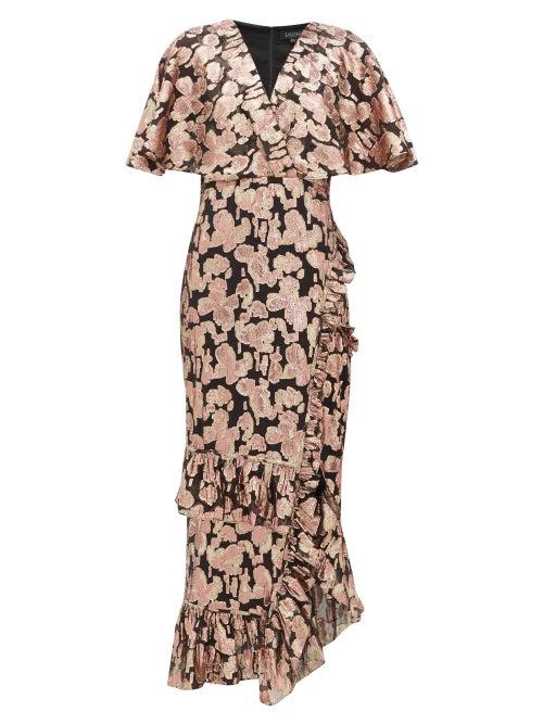 Matchesfashion.com Saloni - Floral Fil Coup Silk Blend Dress - Womens - Black Pink