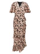 Matchesfashion.com Saloni - Floral Fil Coup Silk Blend Dress - Womens - Black Pink