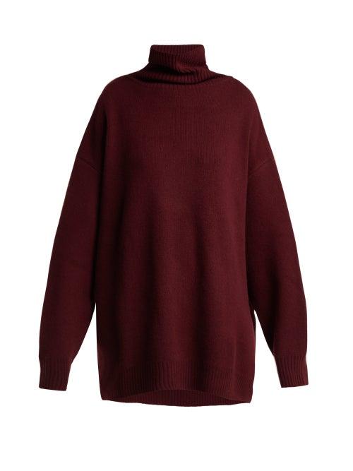 Matchesfashion.com Raey - Displaced-sleeve Roll-neck Wool Sweater - Womens - Burgundy