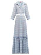 Matchesfashion.com Staud - Rose Belted Checked Seersucker Maxi Dress - Womens - Light Blue