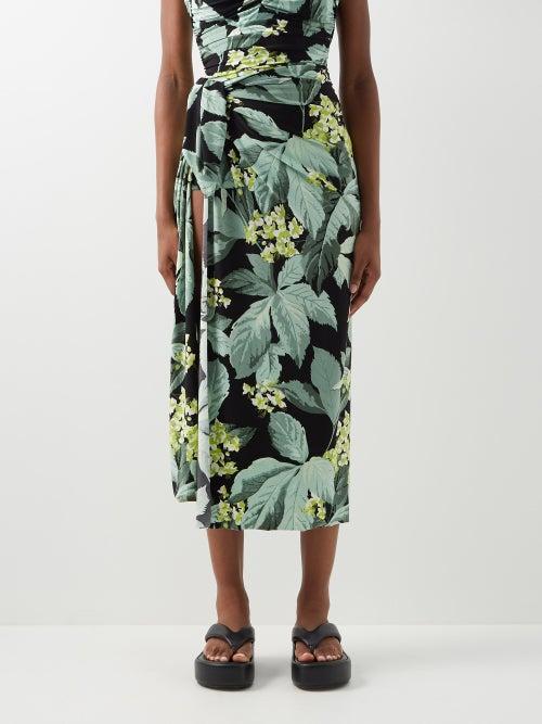Norma Kamali - Ernie Botanical-print Jersey Sarong - Womens - Green Print