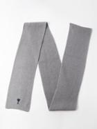 Ami - Ami De Caur-logo Ribbed-wool Scarf - Mens - Grey Black