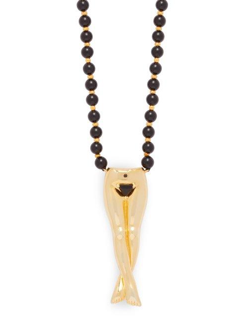 Matchesfashion.com Anissa Kermiche - Prcieux Pubis Agate & Gold Plated Necklace - Womens - Black
