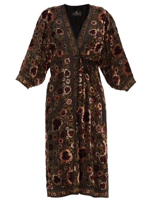 Matchesfashion.com Etro - Campeiro Floral-velvet Devor Evening Coat - Womens - Black Multi