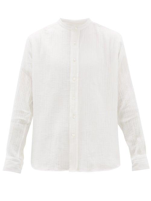 Matchesfashion.com Holiday Boileau - Crinkled Mandarin Collar Cotton Shirt - Mens - White