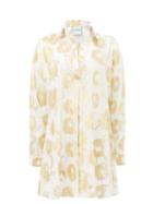 Matchesfashion.com Halpern - Metallic Floral-print Cotton-voile Shirt Dress - Womens - White Gold