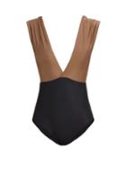 Matchesfashion.com Haight - Roge Deep V Neck Swimsuit - Womens - Black Beige