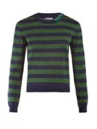 Matchesfashion.com Prada - Logo Intarsia Metallic Striped Sweater - Womens - Green Multi