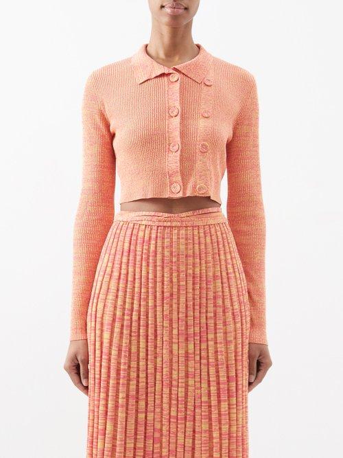 Christopher Esber - Double-button Cropped Ribbed-knit Cardigan - Womens - Orange Pink