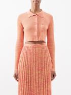 Christopher Esber - Double-button Cropped Ribbed-knit Cardigan - Womens - Orange Pink