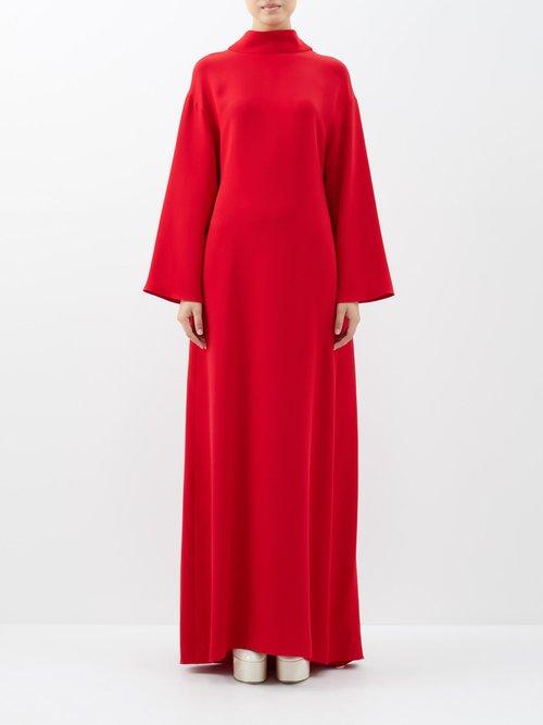 Valentino - High-neck Back-bow Silk-cady Gown - Womens - Red
