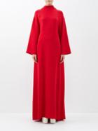 Valentino - High-neck Back-bow Silk-cady Gown - Womens - Red