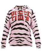 Gucci - Tiger-print Cotton-jersey Hooded Sweatshirt - Womens - Pink Multi