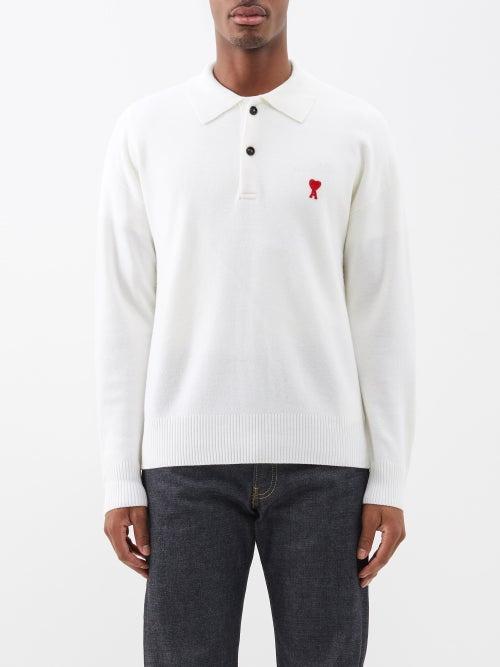 Ami - Logo-embroidered Wool Polo Shirt - Mens - White