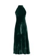 Matchesfashion.com Saloni - Michelle Halterneck Velvet Midi Dress - Womens - Dark Green