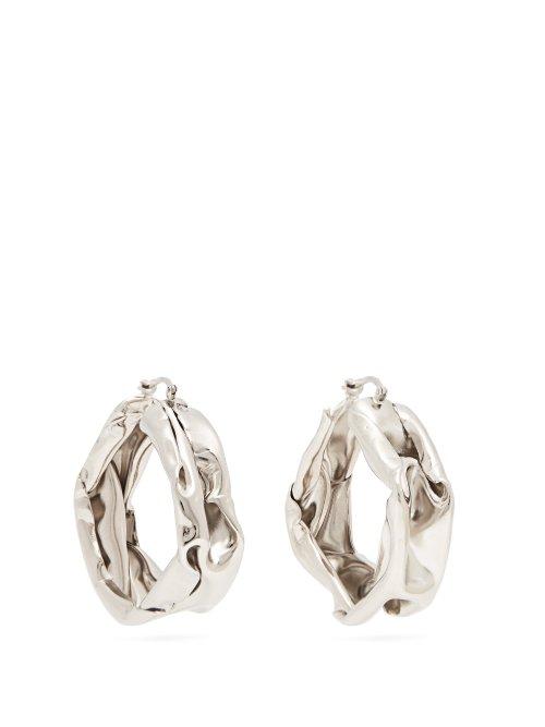 Matchesfashion.com Jil Sander - Hammered Sterling Silver Hoop Earrings - Womens - Silver