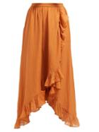 Matchesfashion.com Mes Demoiselles - Otello Ruffled Asymmetric Cotton Skirt - Womens - Dark Orange