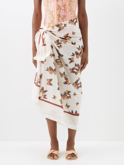 Agua By Agua Bendita - Orquidea Butterfly-print Cotton Sarong - Womens - Red Print