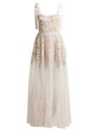 Matchesfashion.com Elie Saab - Floral Lace And Polka Dot Tulle Gown - Womens - White
