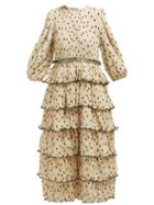 Matchesfashion.com Ganni - Lowell Tiered Polka Dot Pliss Dress - Womens - Ivory