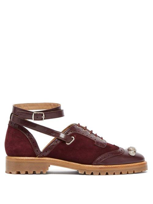 Matchesfashion.com Rue St. - Bilkov Cut Out Suede And Leather Oxford Shoes - Womens - Burgundy