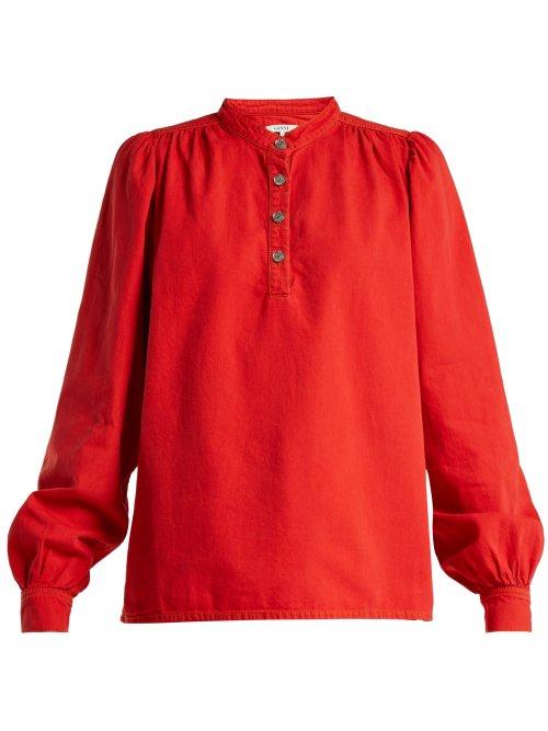 Matchesfashion.com Ganni - Half Button Denim Blouse - Womens - Red