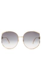 Matchesfashion.com Gucci - Web Striped Round Frame Sunglasses - Womens - Gold Multi
