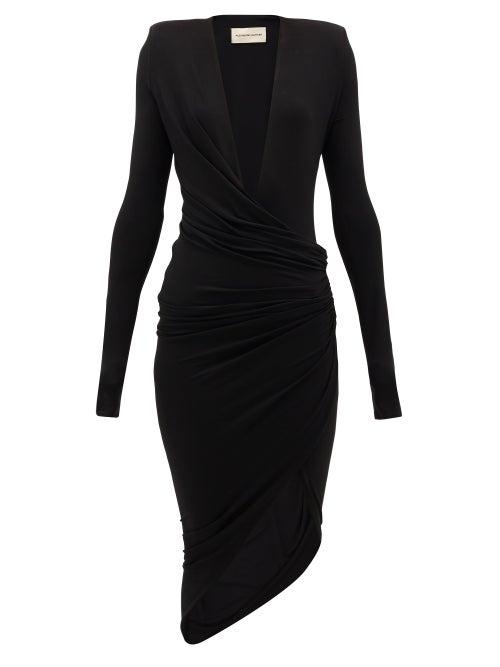 Matchesfashion.com Alexandre Vauthier - Plunge-neck Ruched Stretch-crepe Dress - Womens - Black