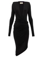 Matchesfashion.com Alexandre Vauthier - Plunge-neck Ruched Stretch-crepe Dress - Womens - Black