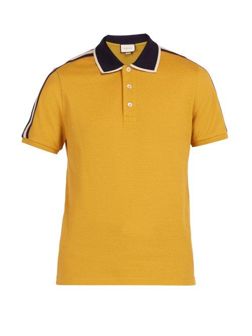 Matchesfashion.com Gucci - Logo Sleeve Cotton Blend Piqu Polo Shirt - Mens - Yellow
