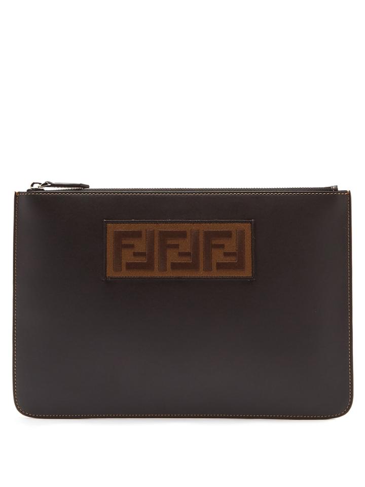 Fendi Logo-patch Leather Pouch