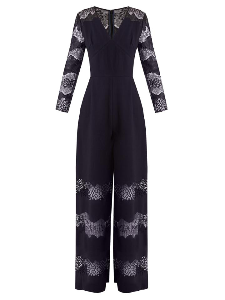 Huishan Zhang Faye Lace-panelled Crepe Jumpsuit