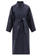 Matchesfashion.com Kassl Editions - Press-stud Belted Cotton-blend Raincoat - Womens - Navy