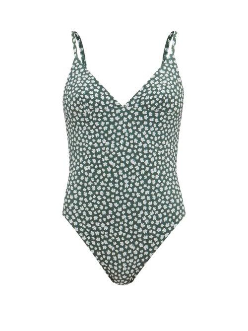 Matteau - The Plunge Floral-print Recycled-fibre Swimsuit - Womens - Green Floral