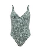 Matteau - The Plunge Floral-print Recycled-fibre Swimsuit - Womens - Green Floral