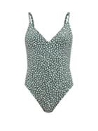 Matteau - The Plunge Floral-print Recycled-fibre Swimsuit - Womens - Green Floral