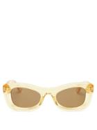 Matchesfashion.com Bottega Veneta - Oval Acetate And Metal Sunglasses - Womens - Yellow