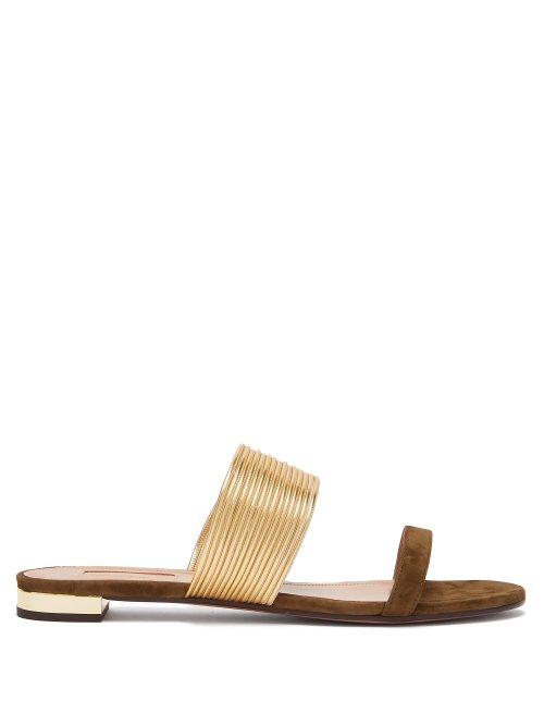 Matchesfashion.com Aquazzura - Rendez Vous Flat Suede Sandals - Womens - Green Gold