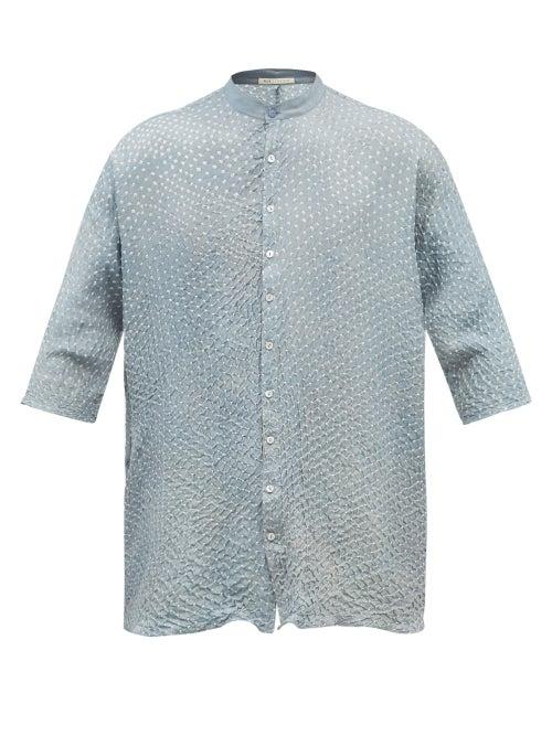 11.11 / Eleven Eleven - Bandhani-dyed Silk Shirt - Mens - Light Indigo