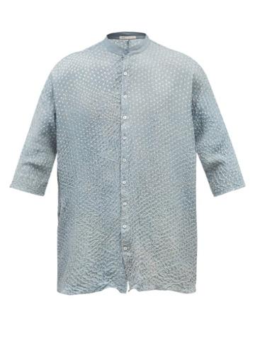 11.11 / Eleven Eleven - Bandhani-dyed Silk Shirt - Mens - Light Indigo