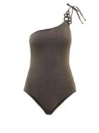Matchesfashion.com My Beachy Side - Haltekom Metallic One-shoulder Swimsuit - Womens - Black