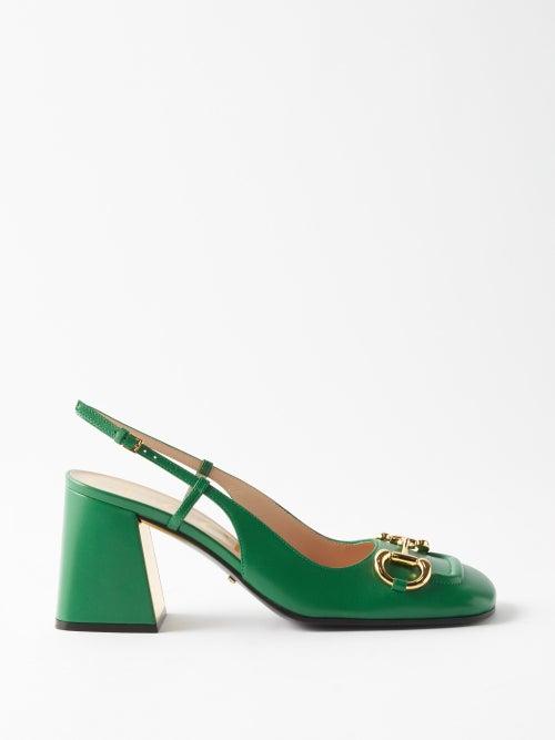 Gucci - Horsebit Leather Slingback Pumps - Womens - Green