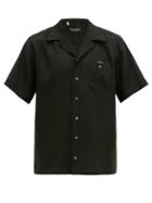 Matchesfashion.com Dolce & Gabbana - Logo Appliqu Linen Shirt - Mens - Black