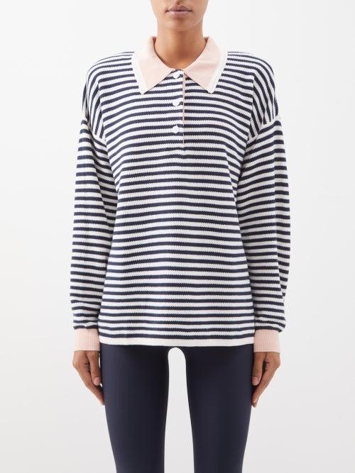 The Upside - Norfolk Wonder Knit Organic-cotton Polo Sweater - Womens - Navy Stripe