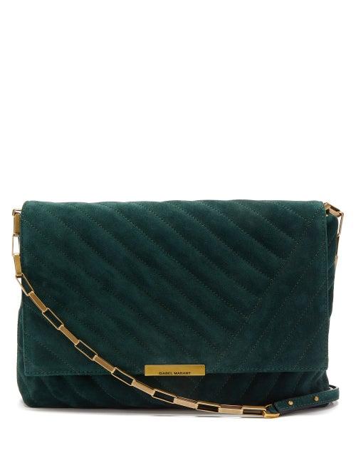 Isabel Marant - Ladill Quilted Suede Shoulder Bag - Womens - Dark Green