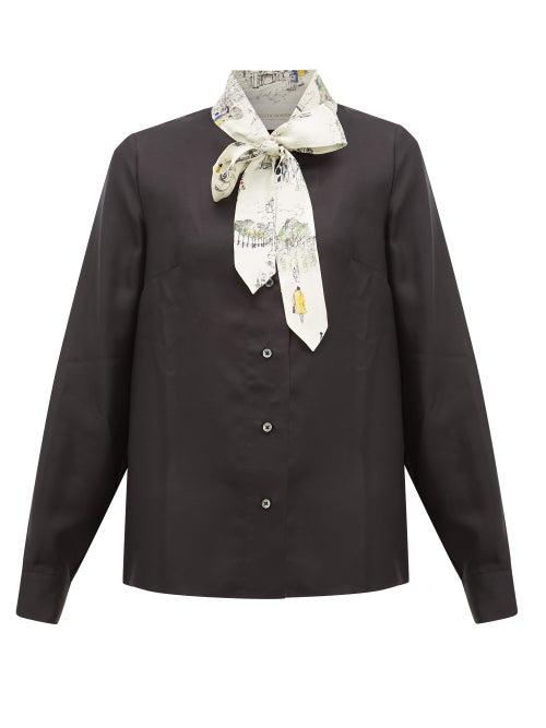 Matchesfashion.com La Prestic Ouiston - Montin Pussy-bow Silk-twill Blouse - Womens - Black Multi